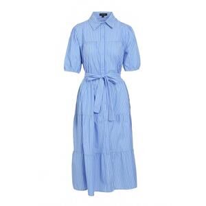 NEW BEULAHSTYLE women's stripe pattern tiered hem belted maxi dress in blue